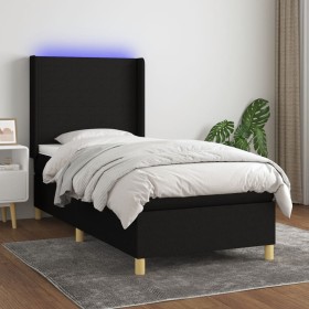 Boxspringbettmatratze und LED-Leuchten aus schwarzem Stoff 90x190 cm von vidaXL, Betten und Lattenroste - Ref: Foro24-3138679...