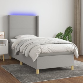 Box spring bed mattress and LED lights light gray fabric 80x200 cm by vidaXL, Beds and slatted bases - Ref: Foro24-3138669, P...