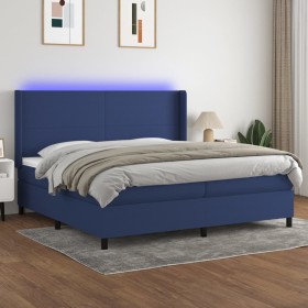 Boxspringbettmatratze und LED-Leuchten aus blauem Stoff 200x200 cm von vidaXL, Betten und Lattenroste - Ref: Foro24-3138187, ...