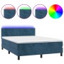 Box spring bed with mattress and LED dark blue velvet 140x190 cm by vidaXL, Beds and slatted bases - Ref: Foro24-3134463, Pri...