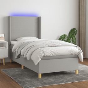 Box spring bed mattress and LED lights light gray fabric 100x200 cm by vidaXL, Beds and slatted bases - Ref: Foro24-3138693, ...