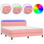 Box spring bed with mattress and LED pink velvet 180x200 cm by vidaXL, Beds and slatted bases - Ref: Foro24-3134602, Price: 5...