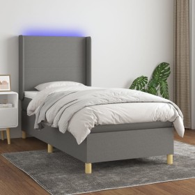 Boxspringbettmatratze und LED-Leuchten dunkelgrauer Stoff 90x190 cm von vidaXL, Betten und Lattenroste - Ref: Foro24-3138678,...