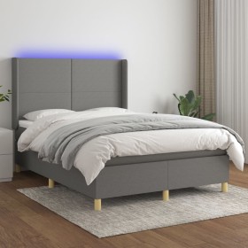 Boxspringbettmatratze und LED-Leuchten dunkelgrauer Stoff 140x200 cm von vidaXL, Betten und Lattenroste - Ref: Foro24-3138718...