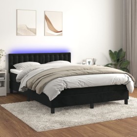 Box spring bed with mattress and LED black velvet 140x190 cm by vidaXL, Beds and slatted bases - Ref: Foro24-3134641, Price: ...