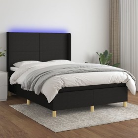 Box spring bed mattress and LED lights black fabric 140x190 cm by vidaXL, Beds and slatted bases - Ref: Foro24-3138711, Price...