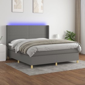 Box spring bed mattress and LED lights dark gray fabric 160x200 cm by vidaXL, Beds and slatted bases - Ref: Foro24-3138726, P...