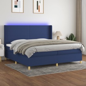 Boxspringbettmatratze und LED-Leuchten aus blauem Stoff 200x200 cm von vidaXL, Betten und Lattenroste - Ref: Foro24-3138747, ...