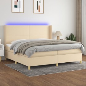 Box spring bed mattress and LED lights cream fabric 200x200 cm by vidaXL, Beds and slatted bases - Ref: Foro24-3138746, Price...