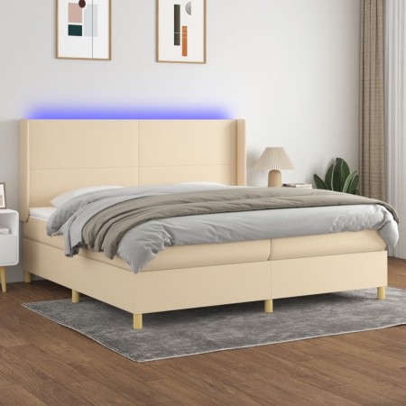 Box spring bed mattress and LED lights cream fabric 200x200 cm by vidaXL, Beds and slatted bases - Ref: Foro24-3138746, Price...