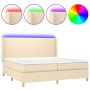 Boxspringbett-Matratze und LED-Leuchten, cremefarbener Stoff, 200 x 200 cm von vidaXL, Betten und Lattenroste - Ref: Foro24-3...