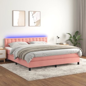 Cama box spring colchón y LED terciopelo rosa 160x200 cm de vidaXL, Camas y somieres - Ref: Foro24-3134656, Precio: 506,99 €,...