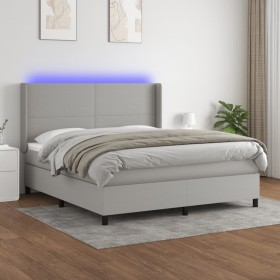 Boxspringbettmatratze und LED-Leuchten hellgrauer Stoff 160x200 cm von vidaXL, Betten und Lattenroste - Ref: Foro24-3138165, ...