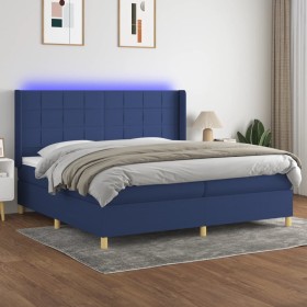 Boxspringbettmatratze und LED-Leuchten aus blauem Stoff 200x200 cm von vidaXL, Betten und Lattenroste - Ref: Foro24-3138907, ...