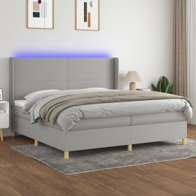 Cama box spring con colchón tela y LED gris claro 200x200 cm de vidaXL, Camas y somieres - Ref: Foro24-3138741, Precio: 626,9...