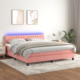 Box spring bed with mattress and LED pink velvet 160x200 cm by vidaXL, Beds and slatted bases - Ref: Foro24-3134596, Price: 5...