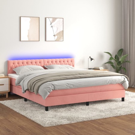 Boxspringbett mit Matratze und LED-Rosa-Samt 160x200 cm von vidaXL, Betten und Lattenroste - Ref: Foro24-3134596, Preis: 509,...