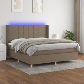 Cama box spring colchón y luces LED tela gris taupe 180x200 cm de vidaXL, Camas y somieres - Ref: Foro24-3138897, Precio: 684...