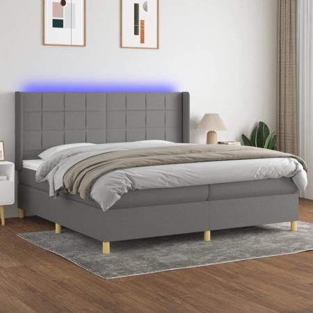 Box spring bed mattress and LED lights light gray fabric 200x200 cm by vidaXL, Beds and slatted bases - Ref: Foro24-3138902, ...