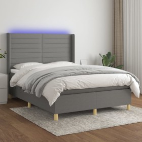 Box spring bed mattress and LED lights dark gray fabric 140x190 cm by vidaXL, Beds and slatted bases - Ref: Foro24-3138950, P...