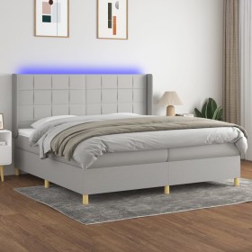 Cama box spring con colchón tela y LED gris claro 200x200 cm de vidaXL, Camas y somieres - Ref: Foro24-3138901, Precio: 639,3...