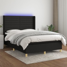 Boxspringbettmatratze und LED-Leuchten aus schwarzem Stoff 140x190 cm von vidaXL, Betten und Lattenroste - Ref: Foro24-313895...