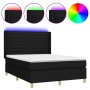 Box spring bed mattress and LED lights black fabric 140x190 cm by vidaXL, Beds and slatted bases - Ref: Foro24-3138951, Price...