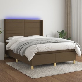 Cama box spring colchón luces LED tela marrón oscuro 140x200cm de vidaXL, Camas y somieres - Ref: Foro24-3138960, Precio: 531...