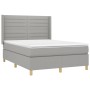 Box spring bed mattress and LED lights light gray fabric 140x190 cm by vidaXL, Beds and slatted bases - Ref: Foro24-3138949, ...