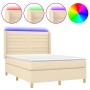 Cama box spring colchón y luces LED tela crema 140x200 cm de vidaXL, Camas y somieres - Ref: Foro24-3138962, Precio: 552,14 €...