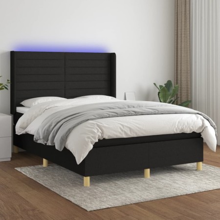 Box spring bed mattress and LED lights black fabric 140x200 cm by vidaXL, Beds and slatted bases - Ref: Foro24-3138959, Price...