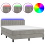 Box spring bed with mattress and LED light gray velvet 140x200 cm by vidaXL, Beds and slatted bases - Ref: Foro24-3134645, Pr...