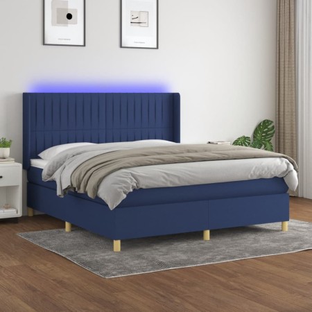 Box spring bed mattress and LED lights blue fabric 180x200 cm by vidaXL, Beds and slatted bases - Ref: Foro24-3139059, Price:...