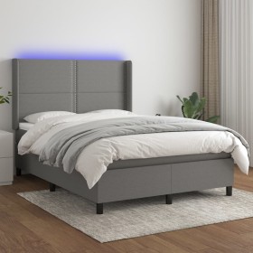 Box spring bed mattress and LED lights dark gray fabric 140x190 cm by vidaXL, Beds and slatted bases - Ref: Foro24-3138230, P...