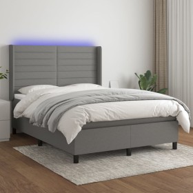 Box spring bed mattress and LED lights dark gray fabric 140x200 cm by vidaXL, Beds and slatted bases - Ref: Foro24-3138398, P...