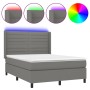 Boxspringbettmatratze und LED-Leuchten dunkelgrauer Stoff 140x200 cm von vidaXL, Betten und Lattenroste - Ref: Foro24-3138398...