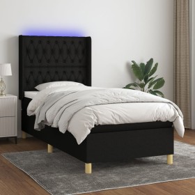 Box spring bed mattress and LED lights black fabric 90x200 cm by vidaXL, Beds and slatted bases - Ref: Foro24-3139087, Price:...