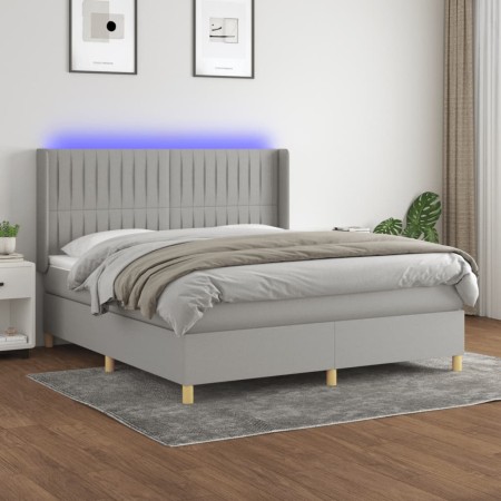 Box spring bed mattress and LED lights light gray fabric 180x200 cm by vidaXL, Beds and slatted bases - Ref: Foro24-3139053, ...