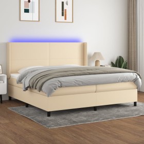 Box spring bed mattress and LED lights cream fabric 200x200 cm by vidaXL, Beds and slatted bases - Ref: Foro24-3138186, Price...