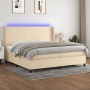 Box spring bed mattress and LED lights cream fabric 200x200 cm by vidaXL, Beds and slatted bases - Ref: Foro24-3138186, Price...