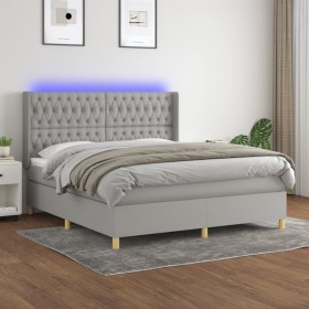 Box spring bed mattress and LED lights light gray fabric 160x200 cm by vidaXL, Beds and slatted bases - Ref: Foro24-3139125, ...