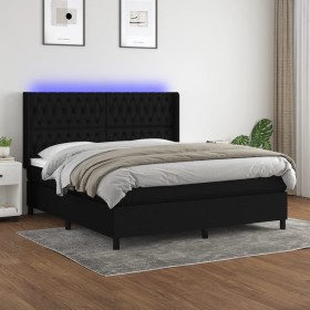 Box spring bed mattress and LED lights black fabric 160x200 cm by vidaXL, Beds and slatted bases - Ref: Foro24-3138567, Price...