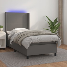 Box spring bed and LED mattress gray synthetic leather 90x200 cm by vidaXL, Beds and slatted bases - Ref: Foro24-3139245, Pri...