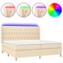 Cama box spring colchón y luces LED tela crema 200x200 cm de vidaXL, Camas y somieres - Ref: Foro24-3139146, Precio: 747,24 €...