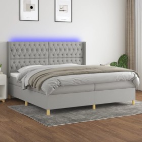 Cama box spring con colchón tela y LED gris claro 200x200 cm de vidaXL, Camas y somieres - Ref: Foro24-3139141, Precio: 694,9...