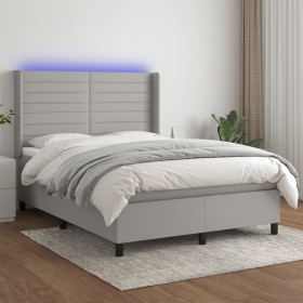 Boxspringbettmatratze und LED-Leuchten aus hellgrauem Stoff 140x200 cm von vidaXL, Betten und Lattenroste - Ref: Foro24-31383...