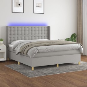 Box spring bed mattress and LED lights light gray fabric 180x200 cm by vidaXL, Beds and slatted bases - Ref: Foro24-3139213, ...