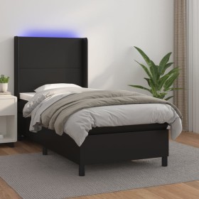 Box spring bed and LED mattress black synthetic leather 90x190 cm by vidaXL, Beds and slatted bases - Ref: Foro24-3139235, Pr...