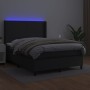 Box spring bed with mattress and LED black synthetic leather 140x190 cm by vidaXL, Beds and slatted bases - Ref: Foro24-31392...