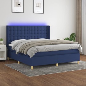 Box spring bed mattress and LED lights blue fabric 180x200 cm by vidaXL, Beds and slatted bases - Ref: Foro24-3139219, Price:...